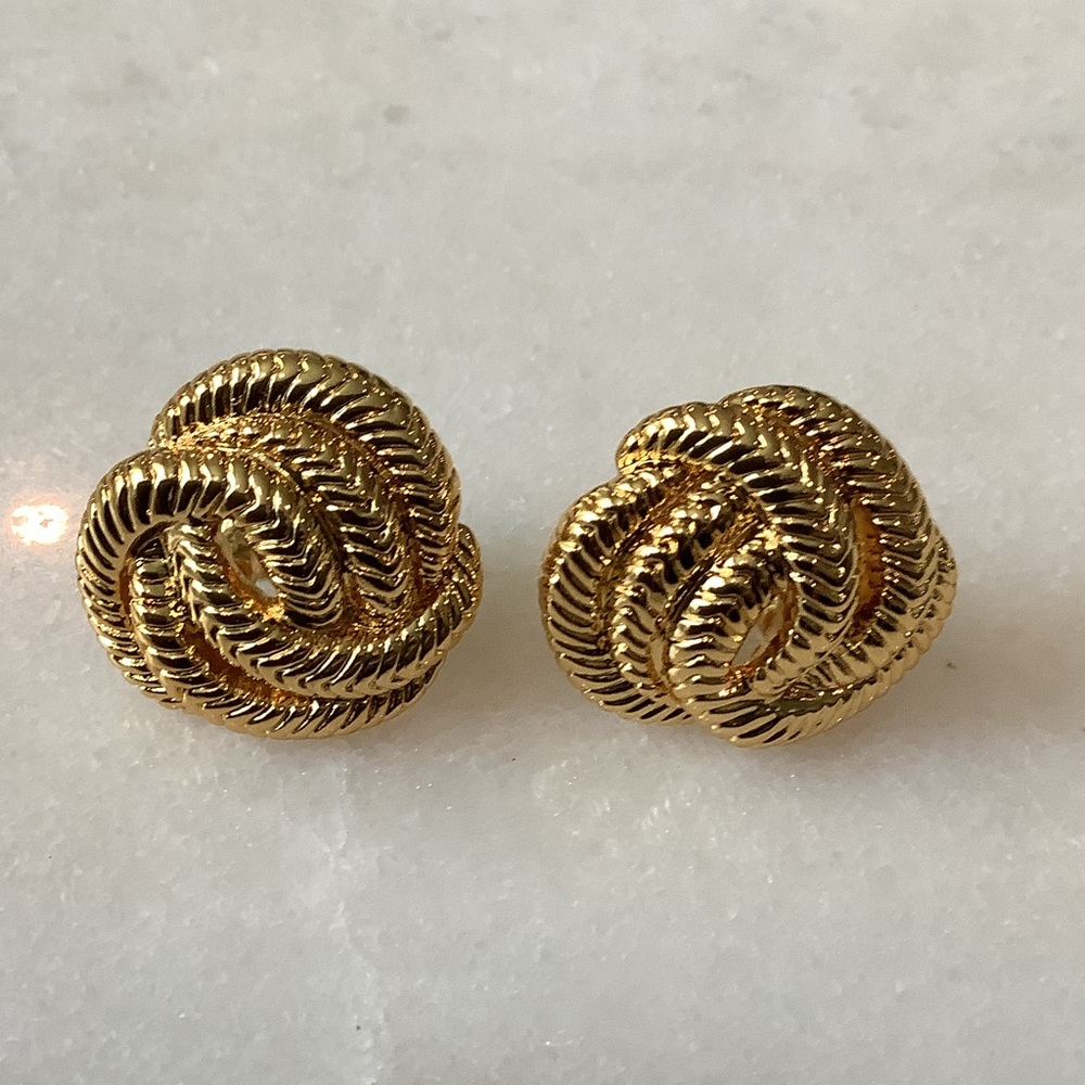 Gold Tone Love Knot Earrings, Brand New